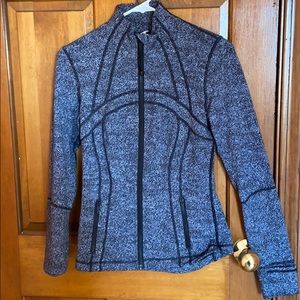 Blue and white speckled define jacket